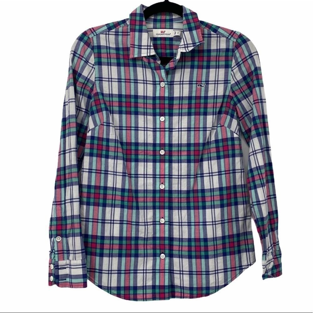 Vineyard Vines White‎ Pink Blue Preppy Plaid Shirt